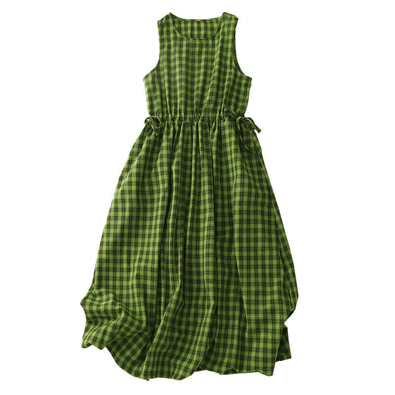 Buddha Stones Sleeveless Plaid Summer Midi Dress With Pockets - image 2