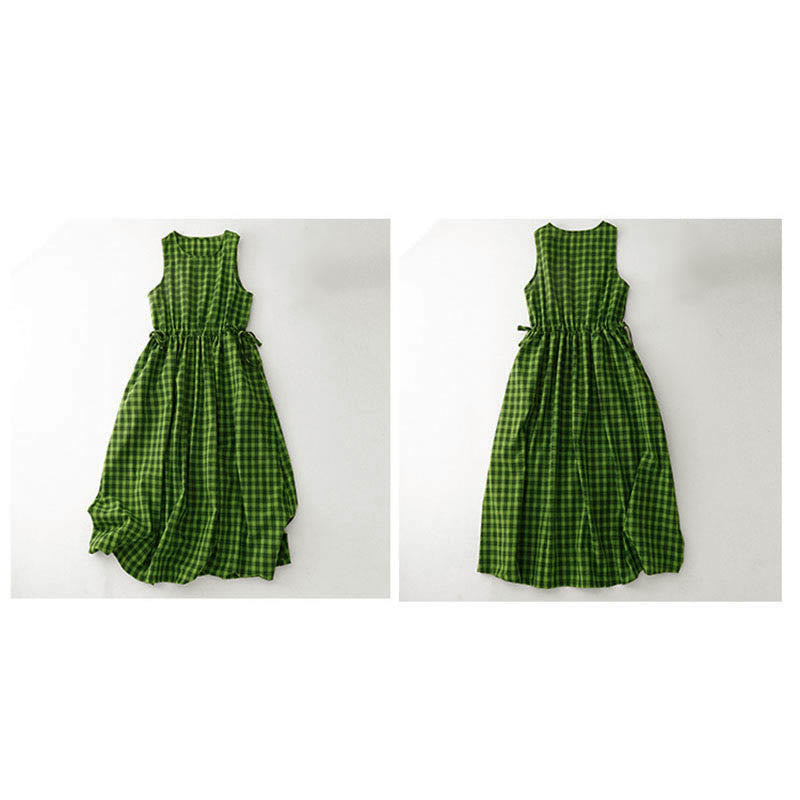 Buddha Stones Sleeveless Plaid Summer Midi Dress With Pockets - image 14