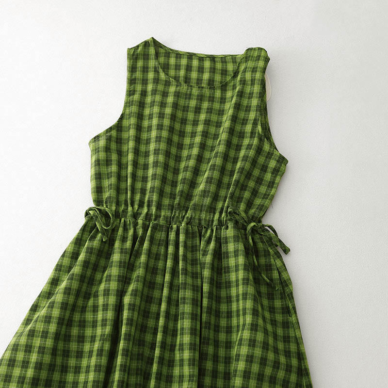 Buddha Stones Sleeveless Plaid Summer Midi Dress With Pockets - image 3