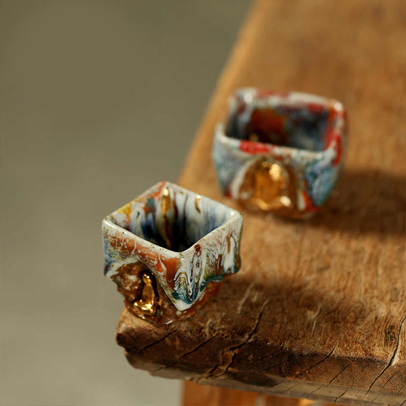 Buddha Stones Hand-painted Dunhuang Meditating Buddha Shino Ceramic Teacup Kung Fu Tea Cup - 2Pcs Set - image 14