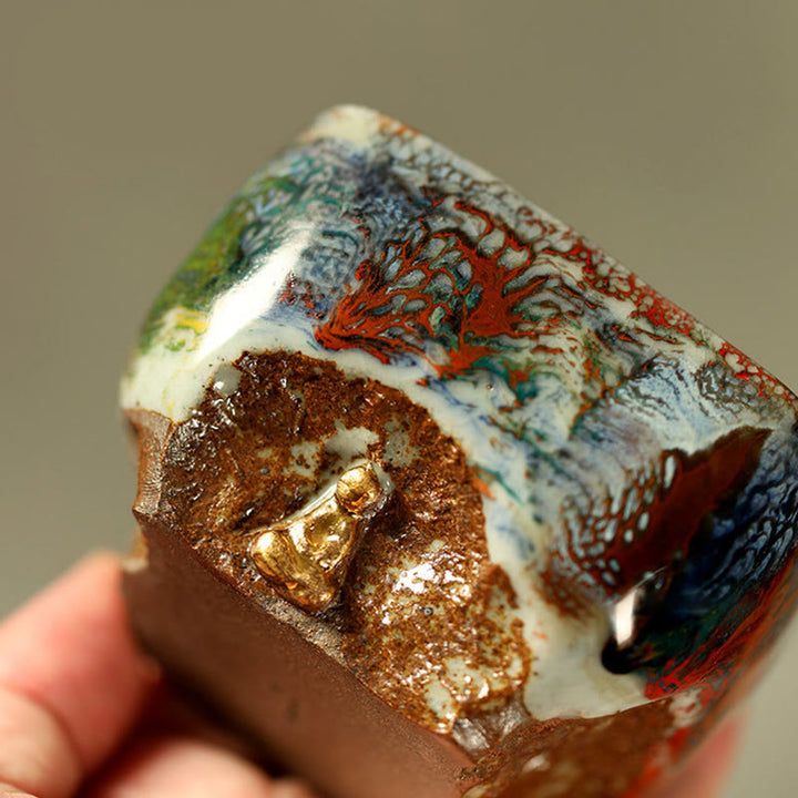 Buddha Stones Hand-painted Dunhuang Meditating Buddha Shino Ceramic Teacup Kung Fu Tea Cup - image 9