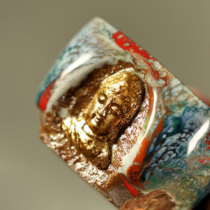 Buddha Stones Hand-painted Dunhuang Meditating Buddha Shino Ceramic Teacup Kung Fu Tea Cup - image 8