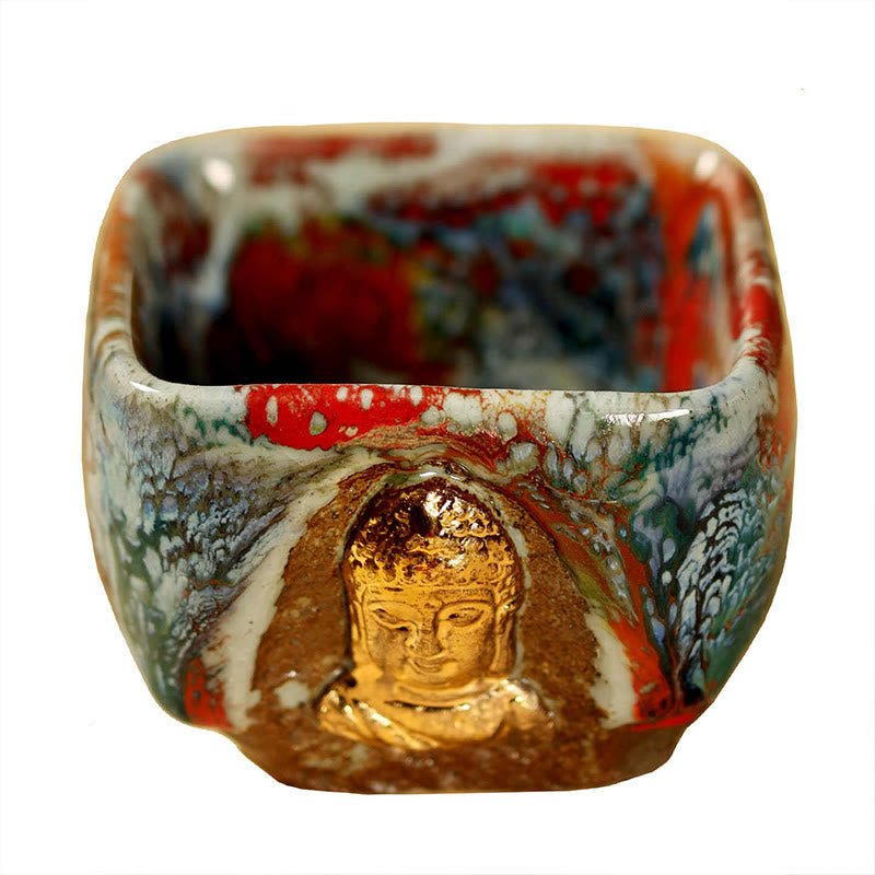 Buddha Stones Hand-painted Dunhuang Meditating Buddha Shino Ceramic Teacup Kung Fu Tea Cup - image 13