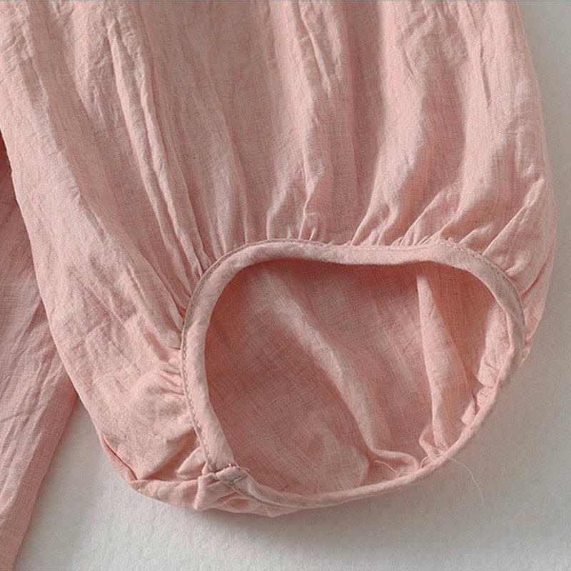 Buddha Stones Spring Solid Color Lace-up Crew Neck Design Three Quarter Sleeve Women's Midi Dress - image 7