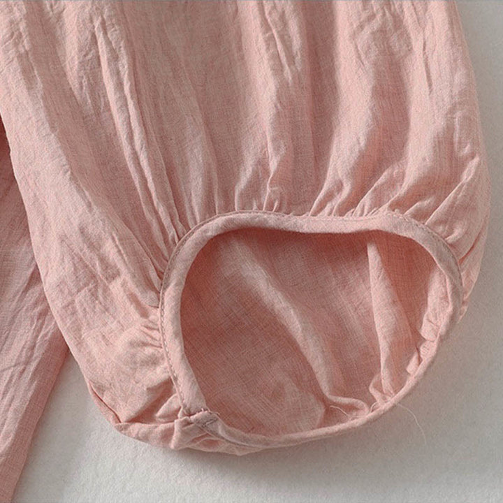 Buddha Stones Spring Solid Color Lace-up Crew Neck Design Three Quarter Sleeve Women's Midi Dress - image 7