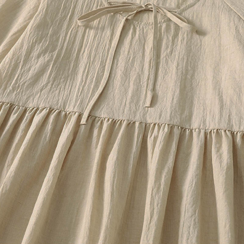 Buddha Stones Spring Solid Color Lace-up Crew Neck Design Three Quarter Sleeve Women's Midi Dress - image 23