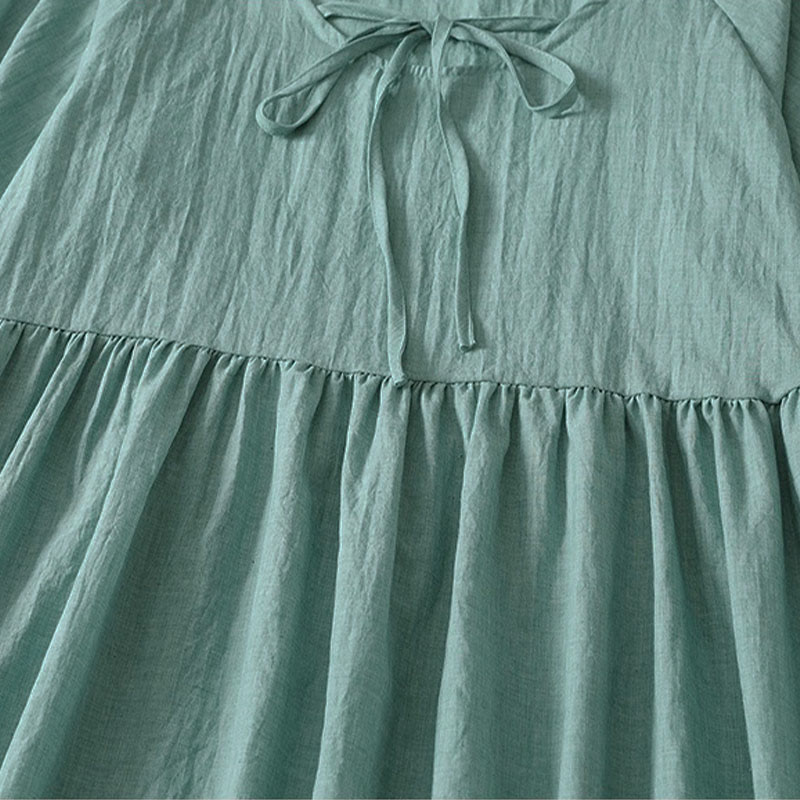 Buddha Stones Spring Solid Color Lace-up Crew Neck Design Three Quarter Sleeve Women's Midi Dress - image 18