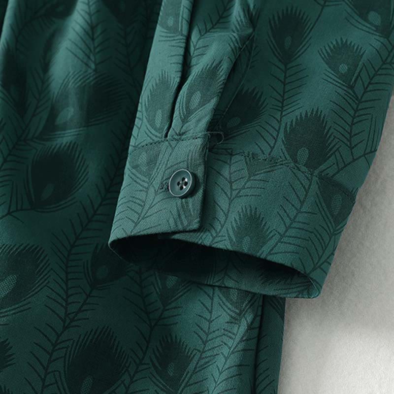 Buddha Stones Spring Grass Vines Print Buttons Design Long Sleeve Midi Dress With Pockets - image 9