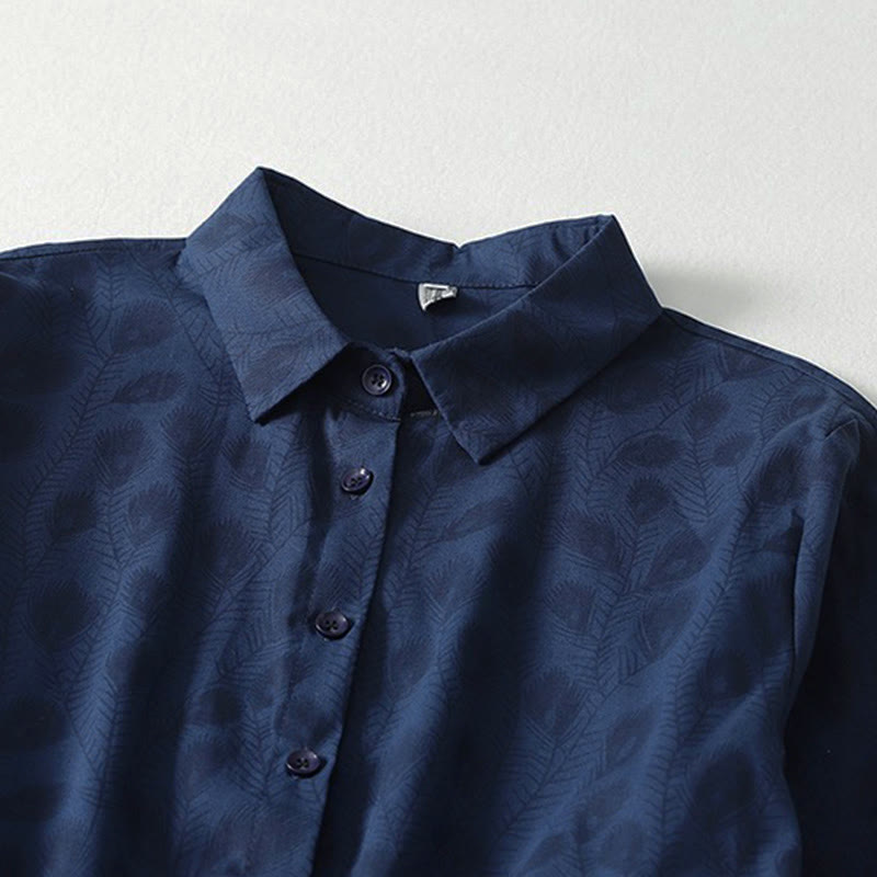 Buddha Stones Spring Grass Vines Print Buttons Design Long Sleeve Midi Dress With Pockets - image 13