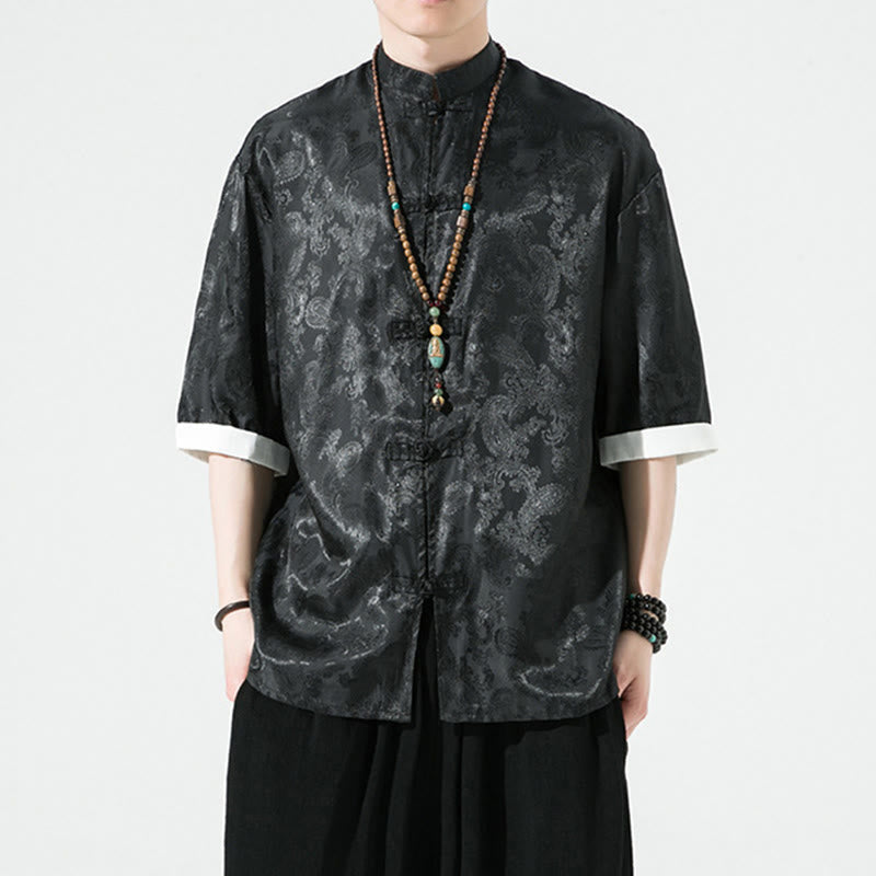 Buddha Stones Summer Cashew Flowers Pattern Men's Frog-Button Half Sleeve Shirts - image 15