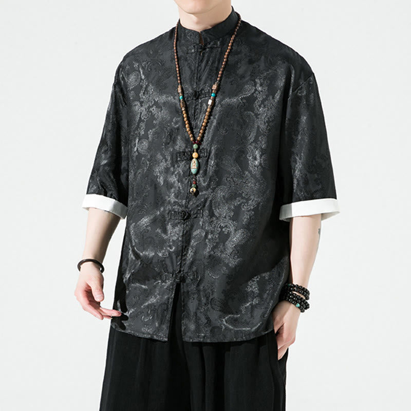Buddha Stones Summer Cashew Flowers Pattern Men's Frog-Button Half Sleeve Shirts - image 12