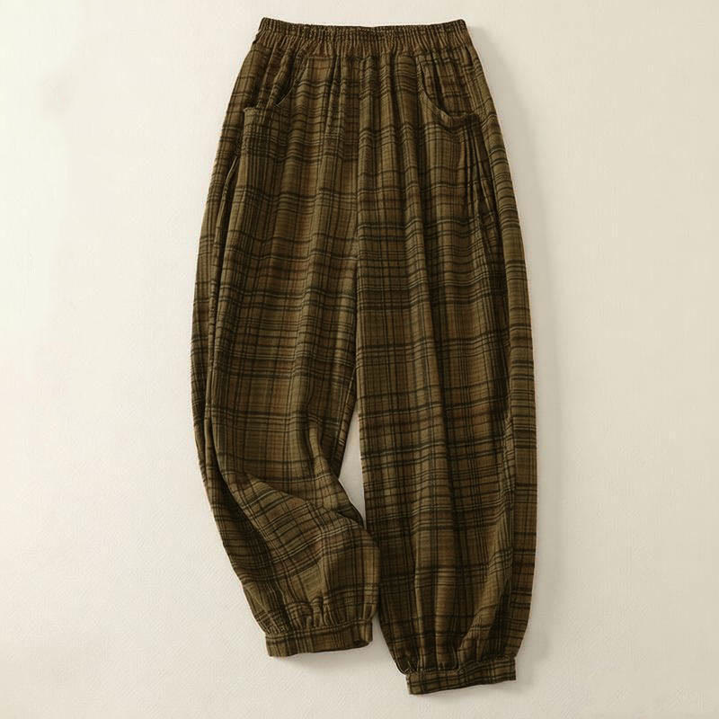 Buddha Stones Spring Plaid Design Women's Harem 7-8 Length Pants With Pockets - Olive - US/UK/AU40，EU50 (2XL) - image 5