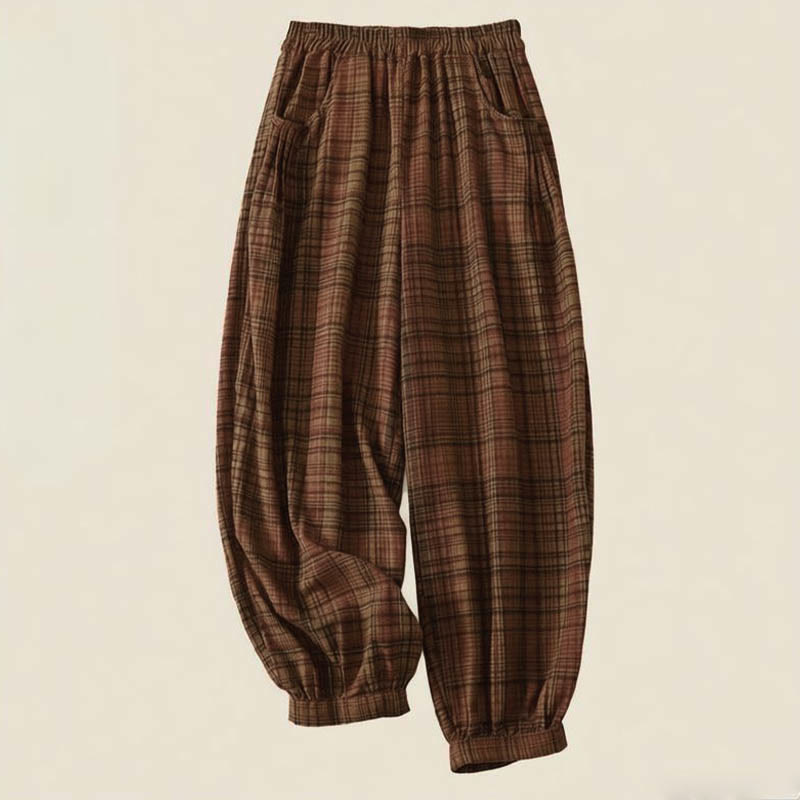 Buddha Stones Spring Plaid Design Women's Harem 7-8 Length Pants With Pockets - Peru - US/UK/AU40，EU50 (2XL) - image 0