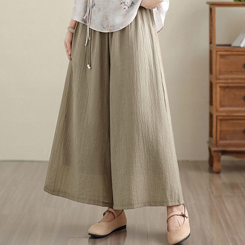 Buddha Stones Solid Color Elastic Waist Design Capri Cropped Women's Wide Leg Pants - image 27