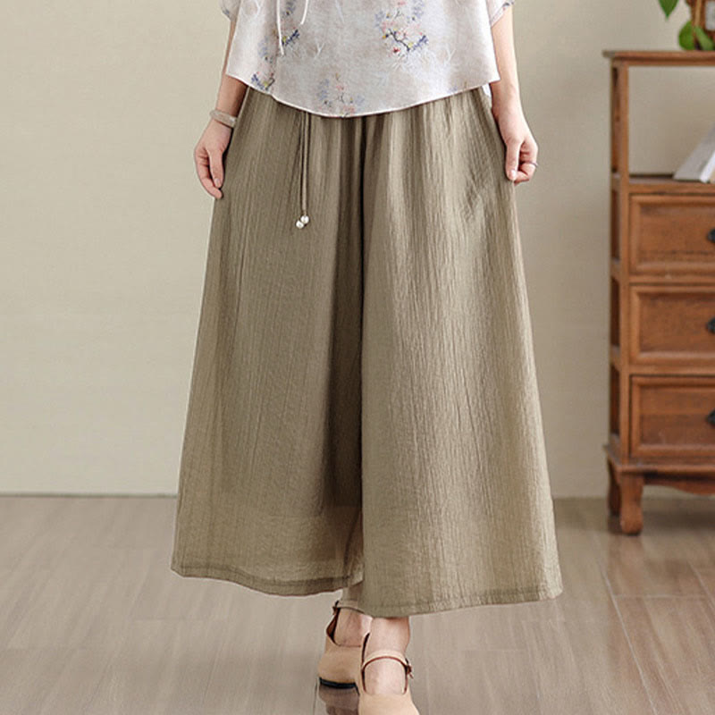 Buddha Stones Solid Color Elastic Waist Design Capri Cropped Women's Wide Leg Pants - image 30