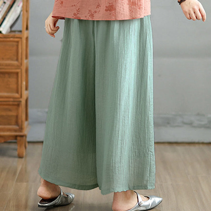 Buddha Stones Solid Color Elastic Waist Design Capri Cropped Women's Wide Leg Pants - image 37