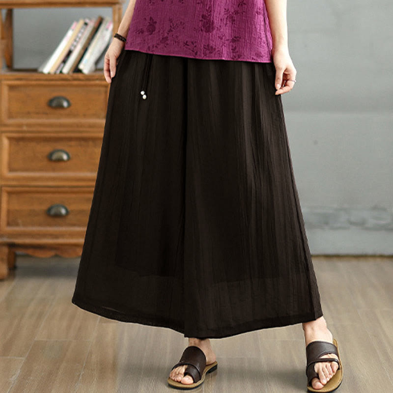 Buddha Stones Solid Color Elastic Waist Design Capri Cropped Women's Wide Leg Pants - image 8
