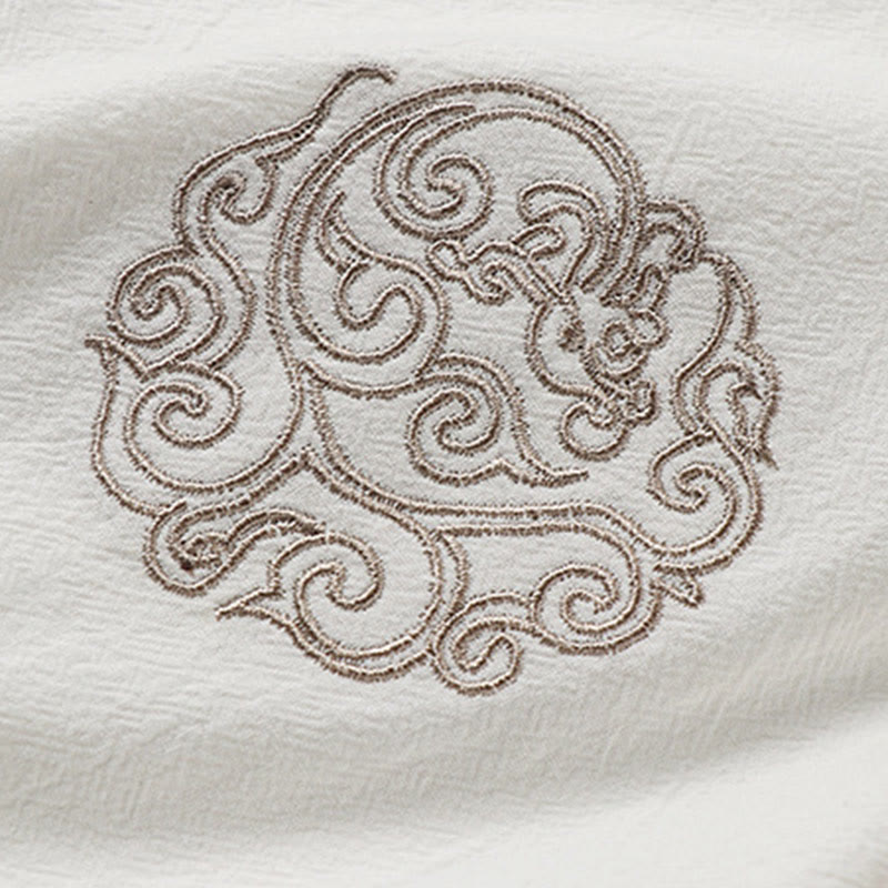 Buddha Stones Summer Frog-Button Auspicious Clouds Embroidery Design Short Sleeve Cotton Linen Men's Shirt - image 4