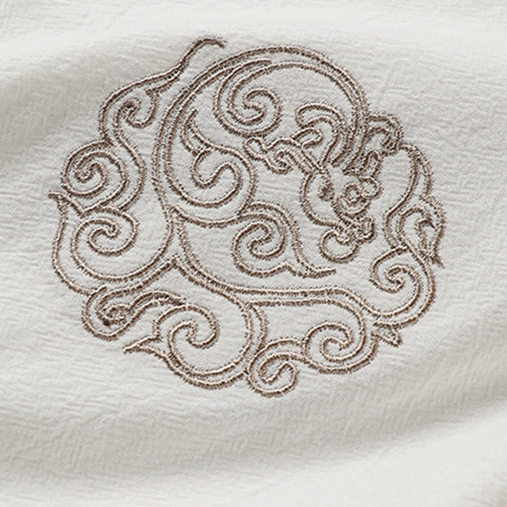 Buddha Stones Summer Frog-Button Auspicious Clouds Embroidery Design Short Sleeve Cotton Linen Men's Shirt - image 4