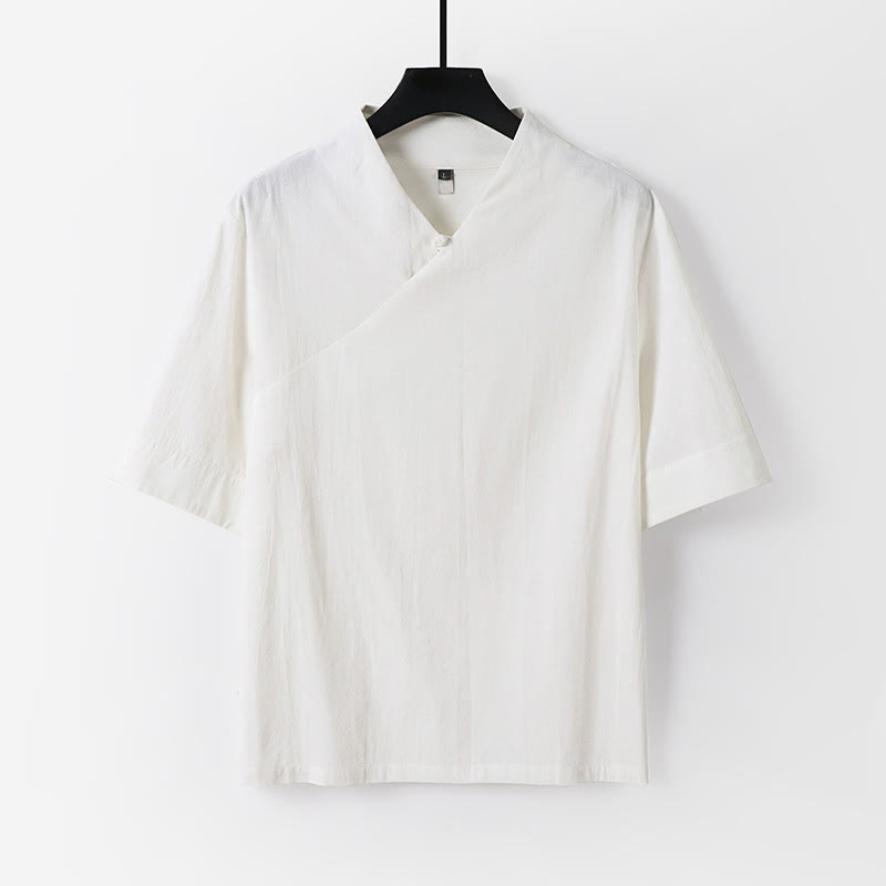 Buddha Stones Summer Simple V-Neck Short Sleeve Cotton Linen Men's Shirt - White - US/UK/AU54，EU64 (9XL) - image 11