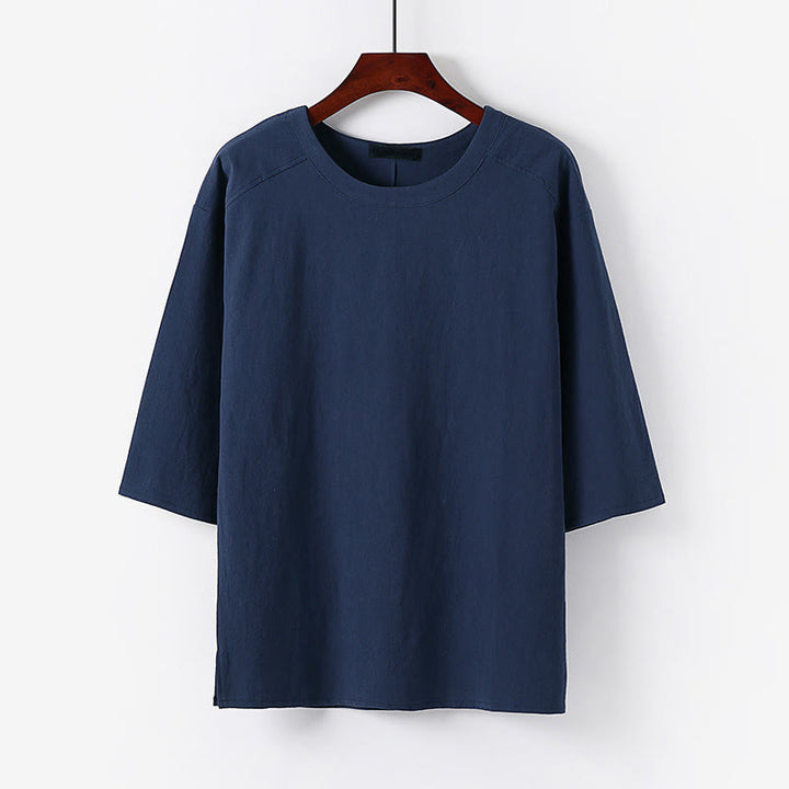 Buddha Stones Summer Casual Crew Neck Men's Half Sleeve Cotton Linen T-Shirt - SteelBlue - US/UK/AU54，EU64 (9XL) - image 8