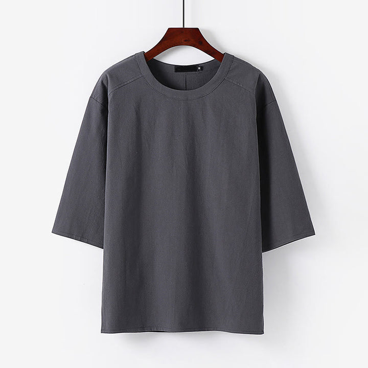 Buddha Stones Summer Casual Crew Neck Men's Half Sleeve Cotton Linen T-Shirt - Gray - US/UK/AU54，EU64 (9XL) - image 6