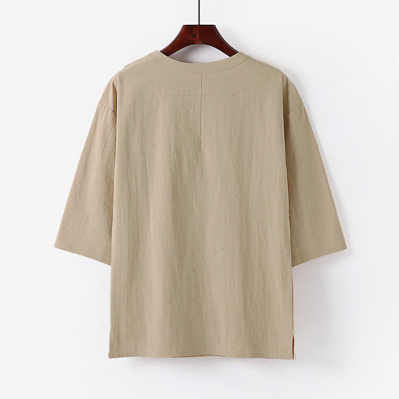 Buddha Stones Summer Casual Crew Neck Men's Half Sleeve Cotton Linen T-Shirt - image 1