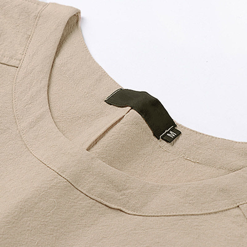 Buddha Stones Summer Casual Crew Neck Men's Half Sleeve Cotton Linen T-Shirt - image 2