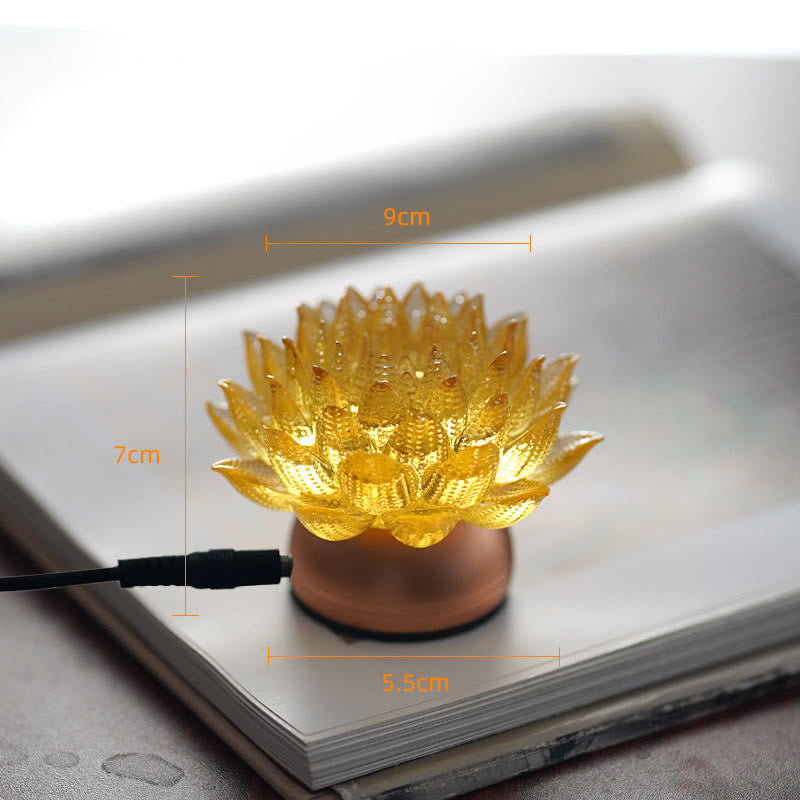 Buddha Stones Lotus Liuli Glass Copper Brass New Beginning Home Decoration - Golden Lotus Aluminum Alloy Base(9*7*5.5 cm) - Plug-in - image 15