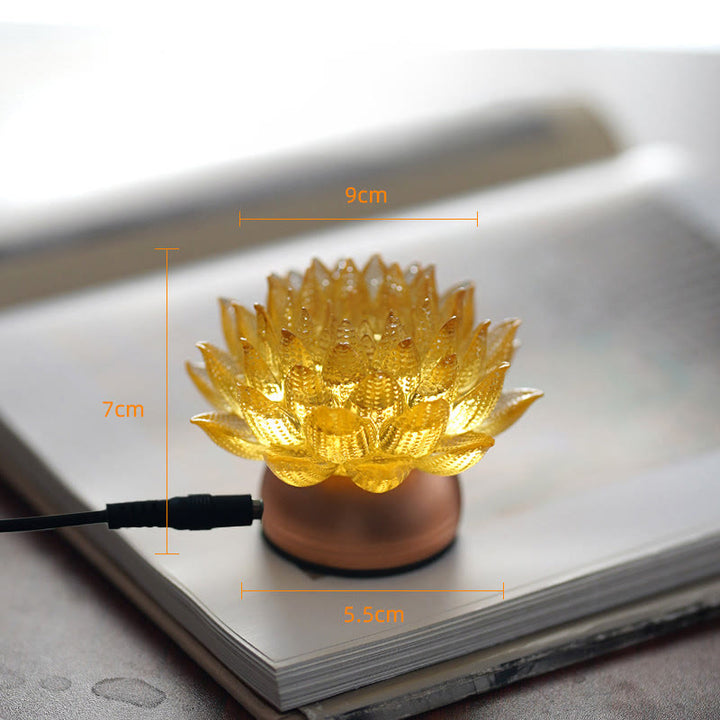 Buddha Stones Lotus Liuli Glass Copper Brass New Beginning Home Decoration - Golden Lotus Aluminum Alloy Base(9*7*5.5 cm) - Plug-in - image 15