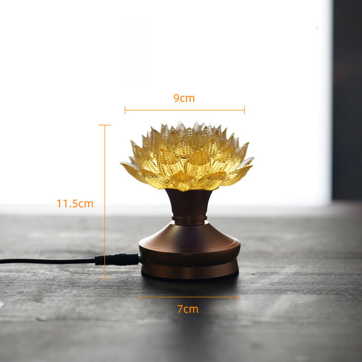 Buddha Stones Lotus Liuli Glass Copper Brass New Beginning Home Decoration - Golden Lotus Aluminum Alloy Base(9*11.5*7 cm) - Plug-in - image 26