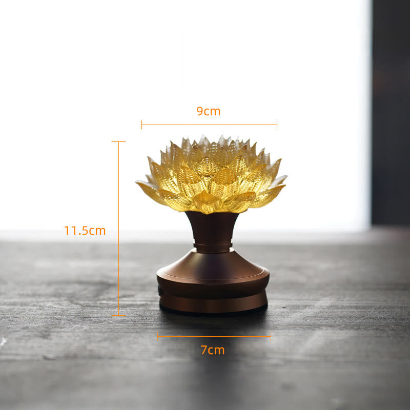 Buddha Stones Lotus Liuli Glass Copper Brass New Beginning Home Decoration - Golden Lotus Aluminum Alloy Base(9*11.5*7 cm) - Rechargeable - image 27