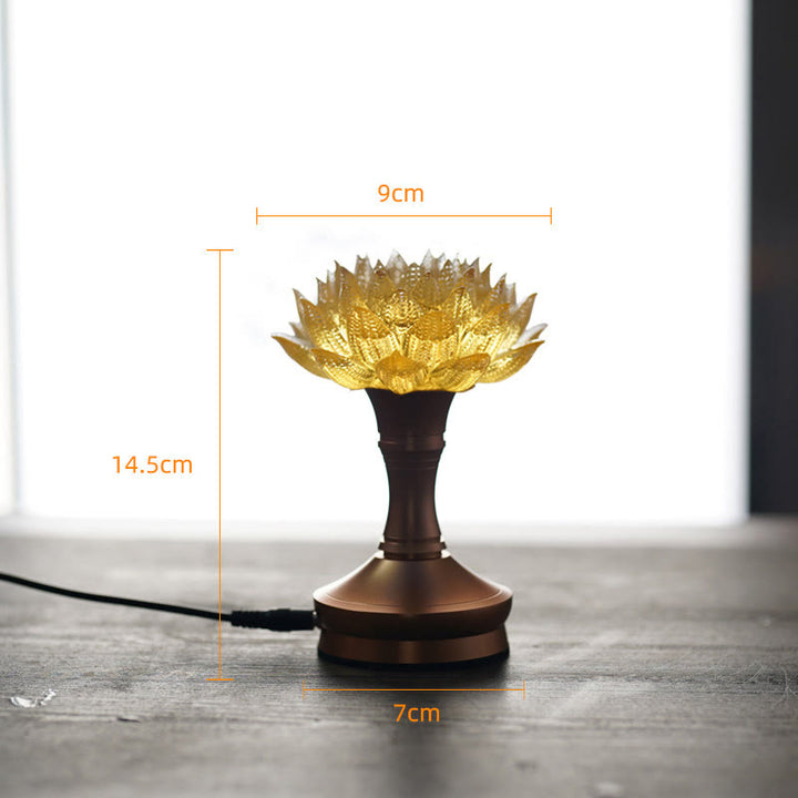 Buddha Stones Lotus Liuli Glass Copper Brass New Beginning Home Decoration - Golden Lotus Aluminum Alloy Base(9*14.5*7 cm) - Plug-in - image 34