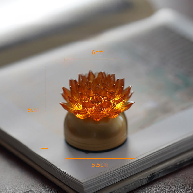 Buddha Stones Lotus Liuli Glass Copper Brass New Beginning Home Decoration - Orange Lotus Copper Brass Base(6*6*5.5 cm) - Rechargeable - image 14