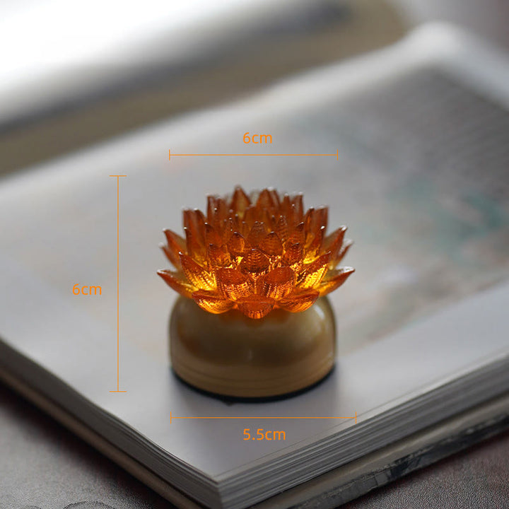 Buddha Stones Lotus Liuli Glass Copper Brass New Beginning Home Decoration - Orange Lotus Copper Brass Base(6*6*5.5 cm) - Rechargeable - image 14