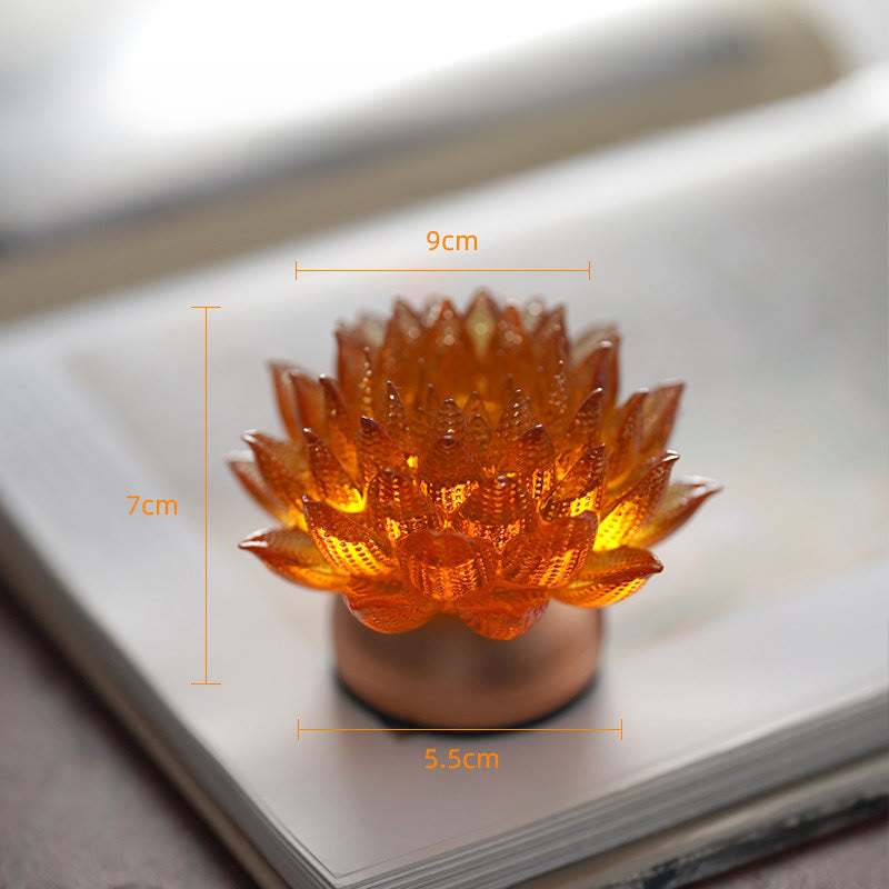 Buddha Stones Lotus Liuli Glass Copper Brass New Beginning Home Decoration - Orange Lotus Aluminum Alloy Base(9*7*5.5 cm) - Rechargeable - image 18