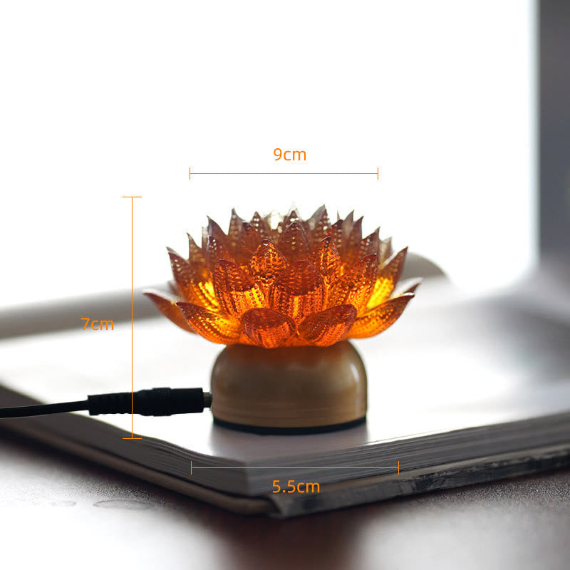 Buddha Stones Lotus Liuli Glass Copper Brass New Beginning Home Decoration - Orange Lotus Copper Brass Base(9*7*5.5 cm) - Plug-in - image 24