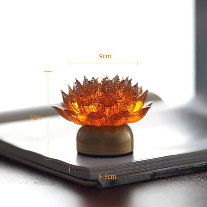 Buddha Stones Lotus Liuli Glass Copper Brass New Beginning Home Decoration - Orange Lotus Copper Brass Base(9*7*5.5 cm) - Rechargeable - image 25