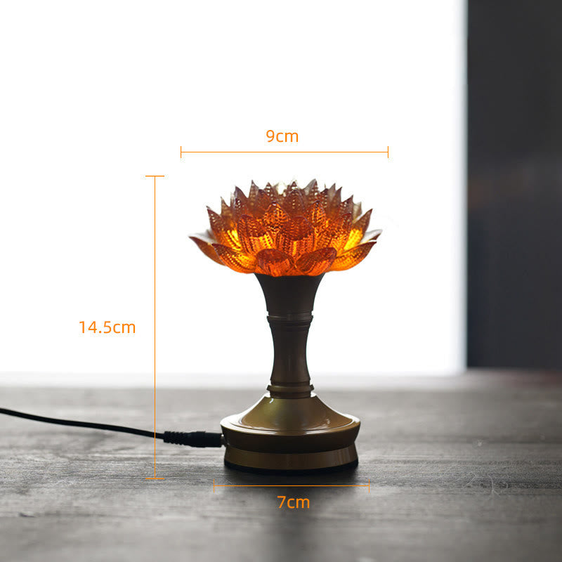 Buddha Stones Lotus Liuli Glass Copper Brass New Beginning Home Decoration - Orange Lotus Copper Brass Base(9*14.5*7 cm) - Plug-in - image 40