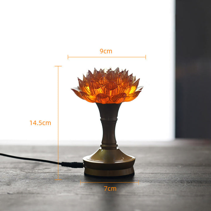 Buddha Stones Lotus Liuli Glass Copper Brass New Beginning Home Decoration - Orange Lotus Copper Brass Base(9*14.5*7 cm) - Plug-in - image 40