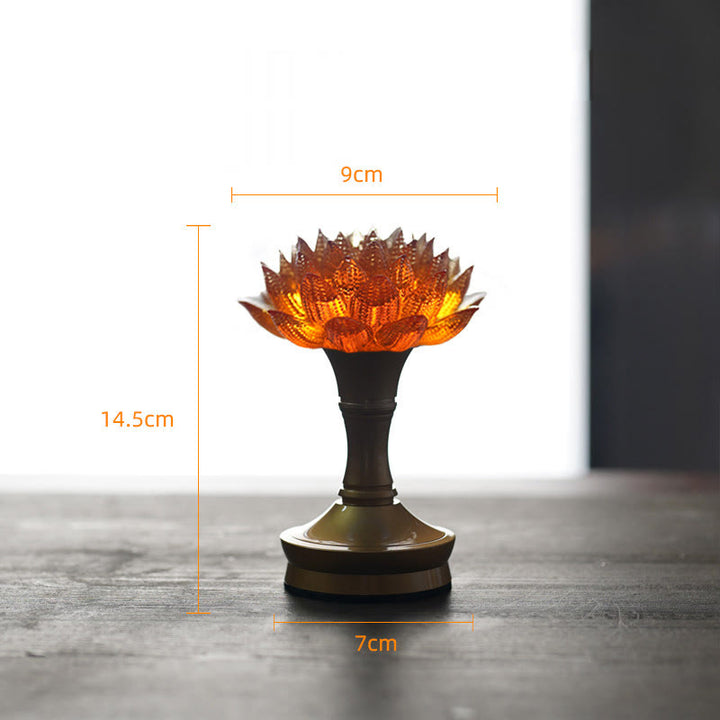 Buddha Stones Lotus Liuli Glass Copper Brass New Beginning Home Decoration - Orange Lotus Copper Brass Base(9*14.5*7 cm) - Rechargeable - image 41