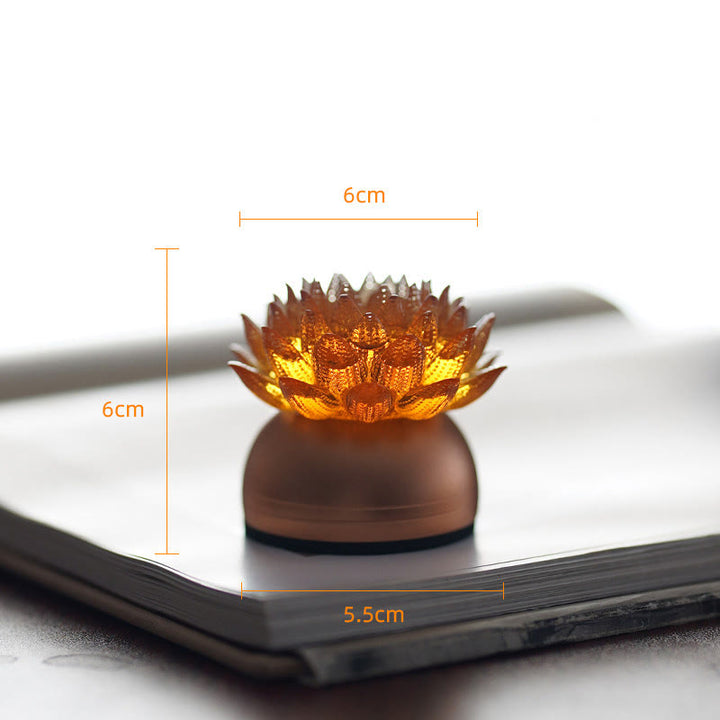 Buddha Stones Lotus Liuli Glass Copper Brass New Beginning Home Decoration - Orange Lotus Aluminum Alloy Base(6*6*5.5 cm) - Rechargeable - image 6