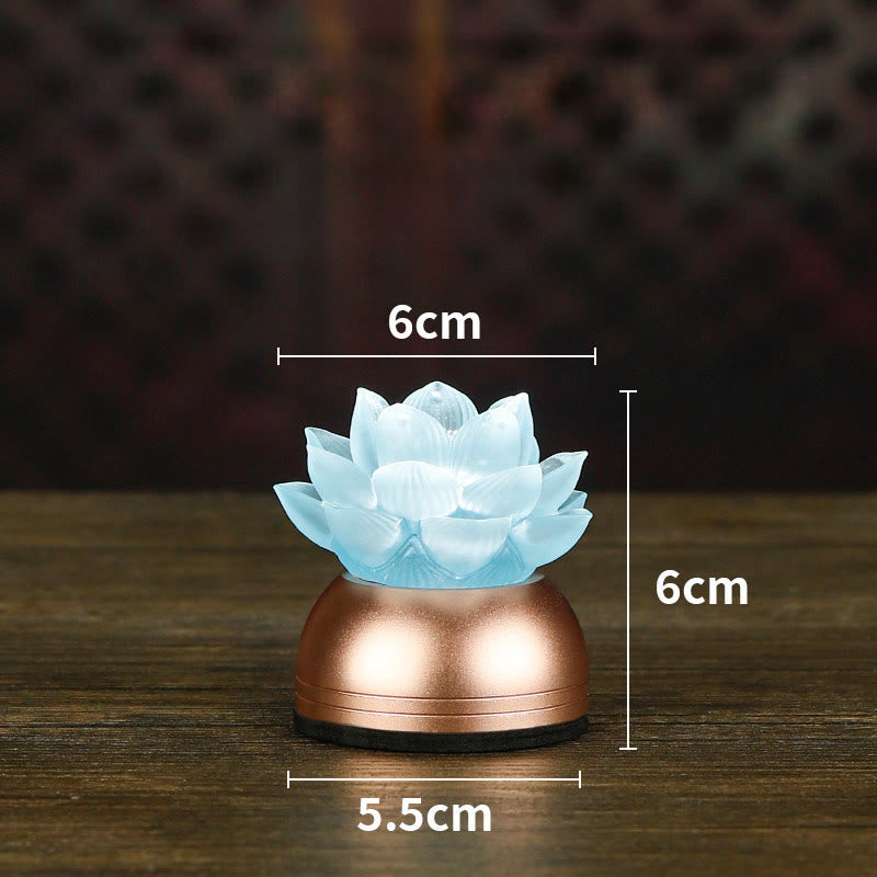 Buddha Stones Lotus Liuli Glass Copper New Beginning Home Decoration - Light Blue Rechargeable(6*6*5.5 cm) - image 19