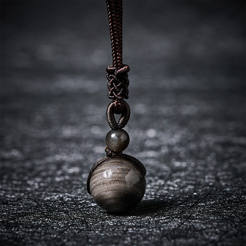 Buddha Stones Tiger's Eye Silver Sheen Obsidian Gold Sheen Obsidian Rainbow Obsidian Positive Necklace Pendant - Silver Sheen Obsidian - 16mm - image 5