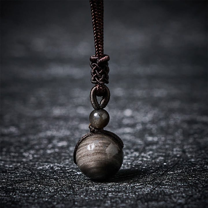 Buddha Stones Tiger's Eye Silver Sheen Obsidian Gold Sheen Obsidian Rainbow Obsidian Positive Necklace Pendant - Silver Sheen Obsidian - 16mm - image 5