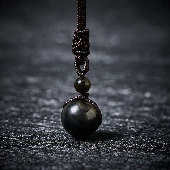 Buddha Stones Tiger's Eye Silver Sheen Obsidian Gold Sheen Obsidian Rainbow Obsidian Positive Necklace Pendant - Gold Sheen Obsidian - 16mm - image 9