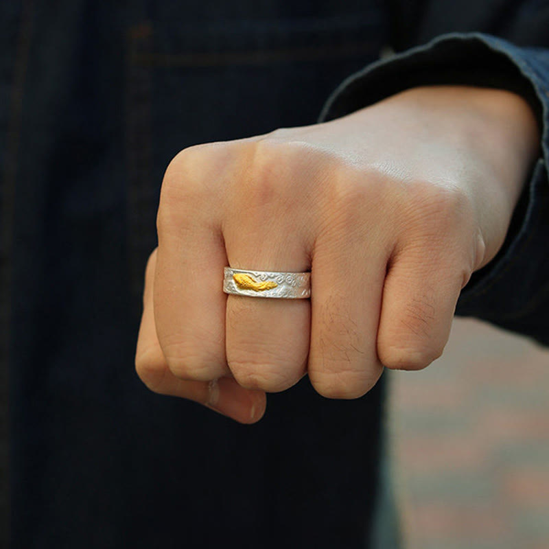 Buddha Stones 999 Sterling Silver 999 Gold Koi Fish Auspicious Clouds Luck Ring - image 4