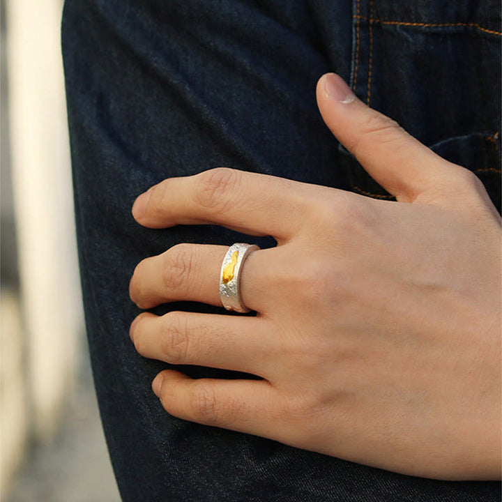 Buddha Stones 999 Sterling Silver 999 Gold Koi Fish Auspicious Clouds Luck Ring - image 5