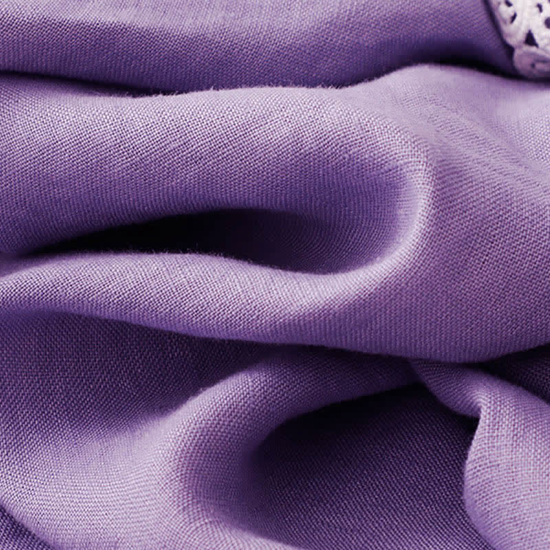 Buddha Stones Summer Hollow Lace Design Lapel Sleeveless Cotton Midi Dress With Pockets - image 8