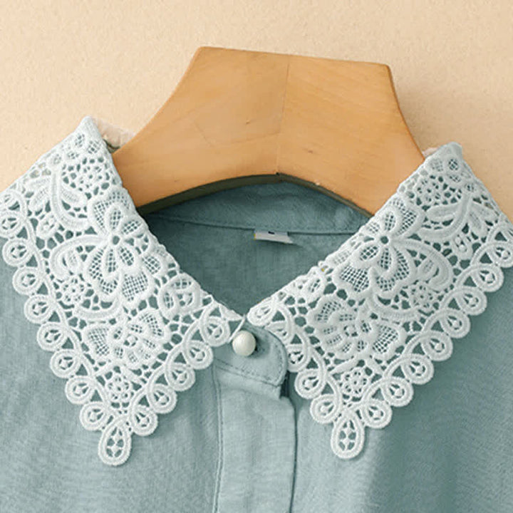 Buddha Stones Summer Hollow Lace Design Lapel Sleeveless Cotton Midi Dress With Pockets - image 14